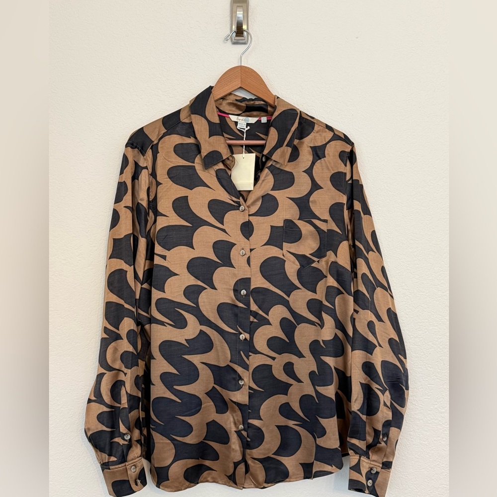 Boden Brown and Black Abstract Print Shirt Viscose & Silk Blend